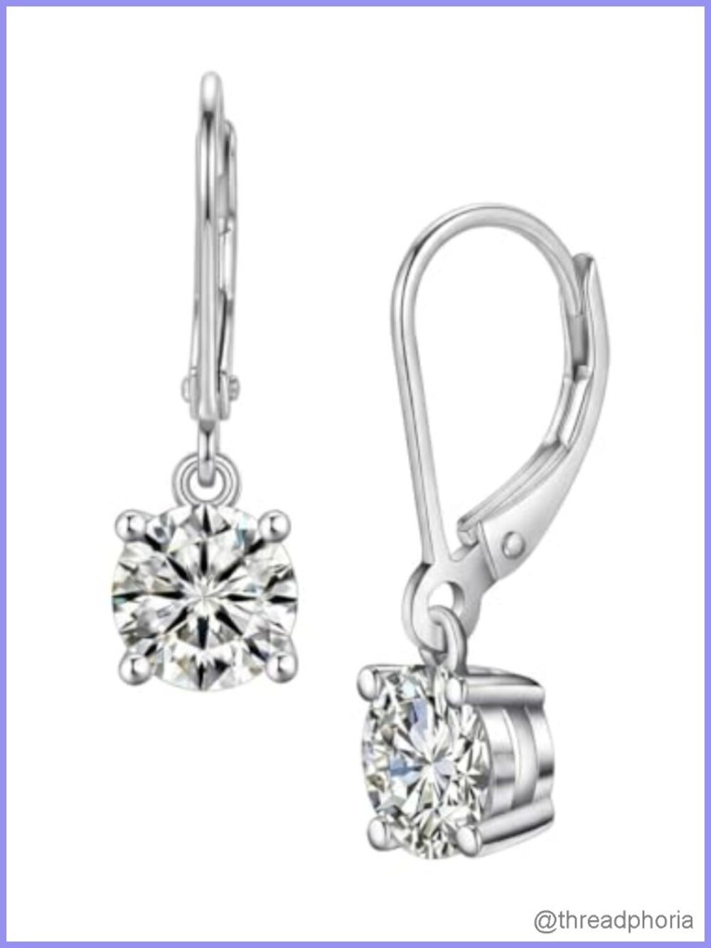 6.5mm CZ Drop Earrings 18K White Gold Plated Leverback Dangle